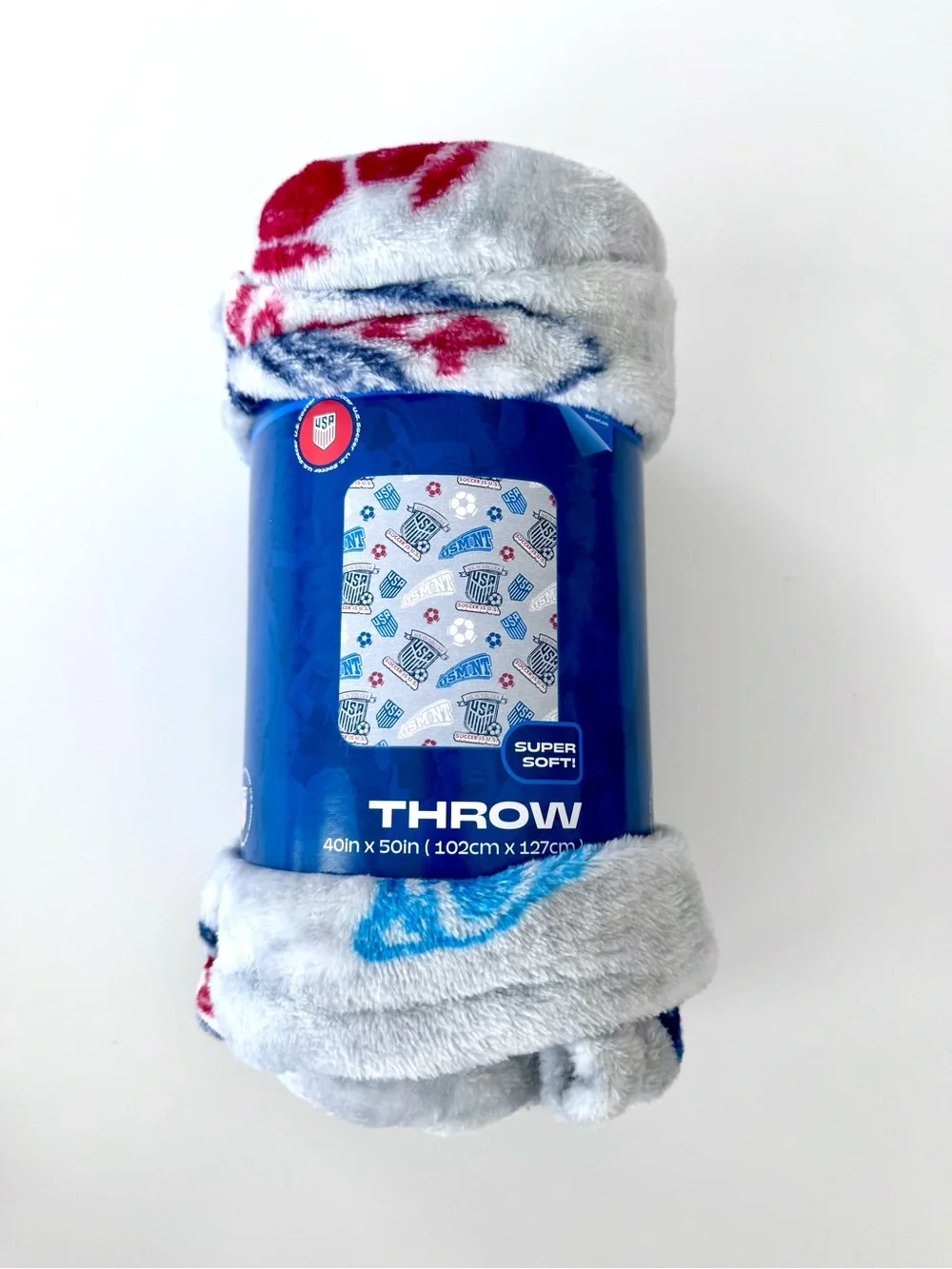USA Soccer Super Soft Throw Blanket - Blue/White/Red 40 x 50 in